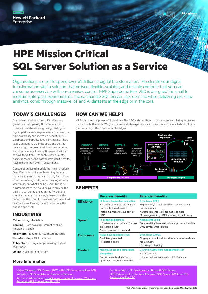 HPE Mission Critical SQL Server Solution as a Service