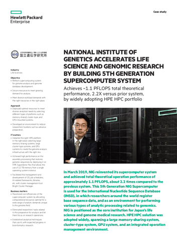 HPE-Case-Study-National institute of genetics accelerates life science and genomic research by building 5th generation supercomputer system HPE-Case-Study-National institute of genetics accelerates life science and genomic research by building 5th generation supercomputer system